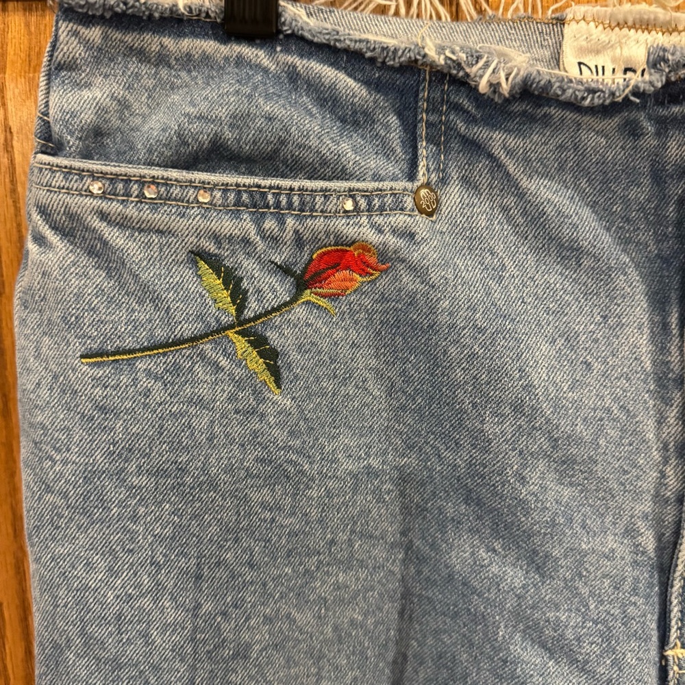 Bill Blass Vintage Embroidered Jeans Size 6 Boho Floral Denim - Picture 6 of 15